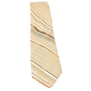 Vintage Qiana Plaid Tie Beige & Multicolor Nylon